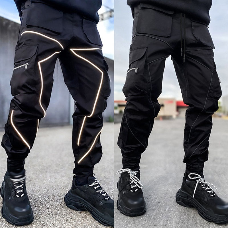 Voguable Mens Casual Cargo Pants Loose Plus Size Striped Multi Pocket Sports Fitness Hip Hop Jogger Trousers voguable