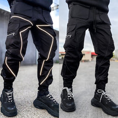 Voguable Mens Casual Cargo Pants Loose Plus Size Striped Multi Pocket Sports Fitness Hip Hop Jogger Trousers voguable