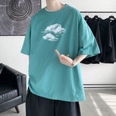Voguable Summer Men's Short Sleeve Tshirt Loose Round Neck Casual Male Tops Cloud Print Harajuku Fashion Men T Shirt Korean Tees voguable