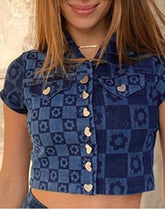 Voguable 2022 Short Sleeve Plaid Button Tshirt Leggings 2 Piece Matching Sets Summer Women Streetwear voguable