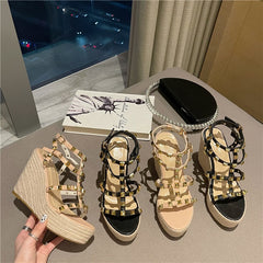 Open Toe High Heel Sandal for Women Muffins shoe Suit Female Beige Clogs Wedge Summer Shoes Peep High-heeled Flat Black Thick Pl voguable