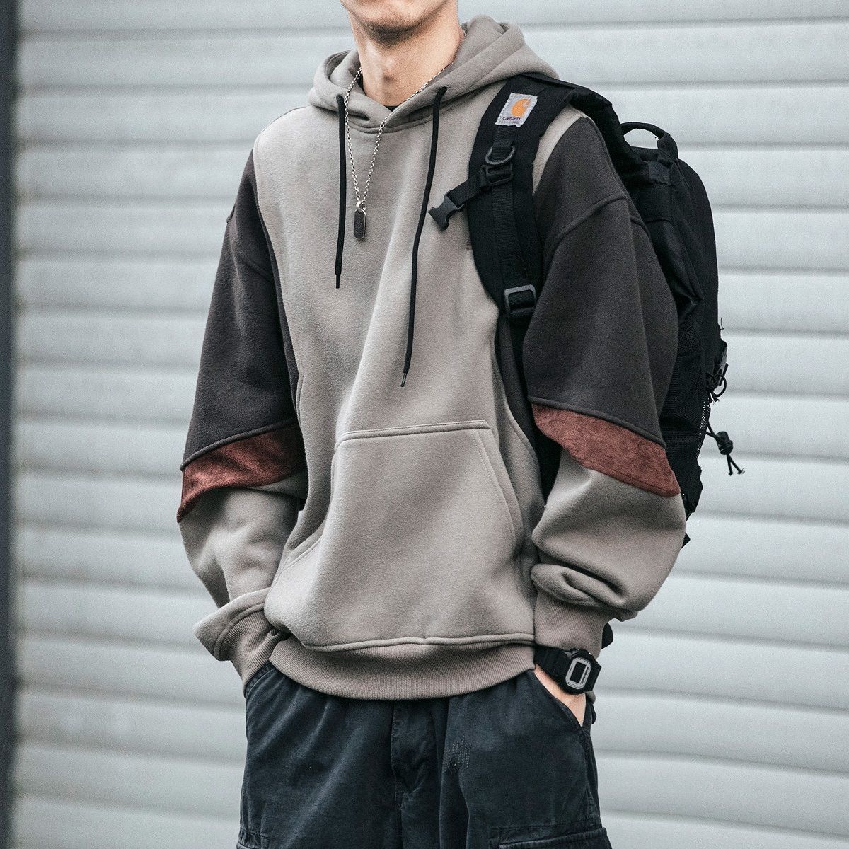Voguable Men's Hoodies Sweatshirt with Hood Harajuku Black Men's Clothing Warm Korean Streetwear Winter Patchwork Couple Clothes voguable