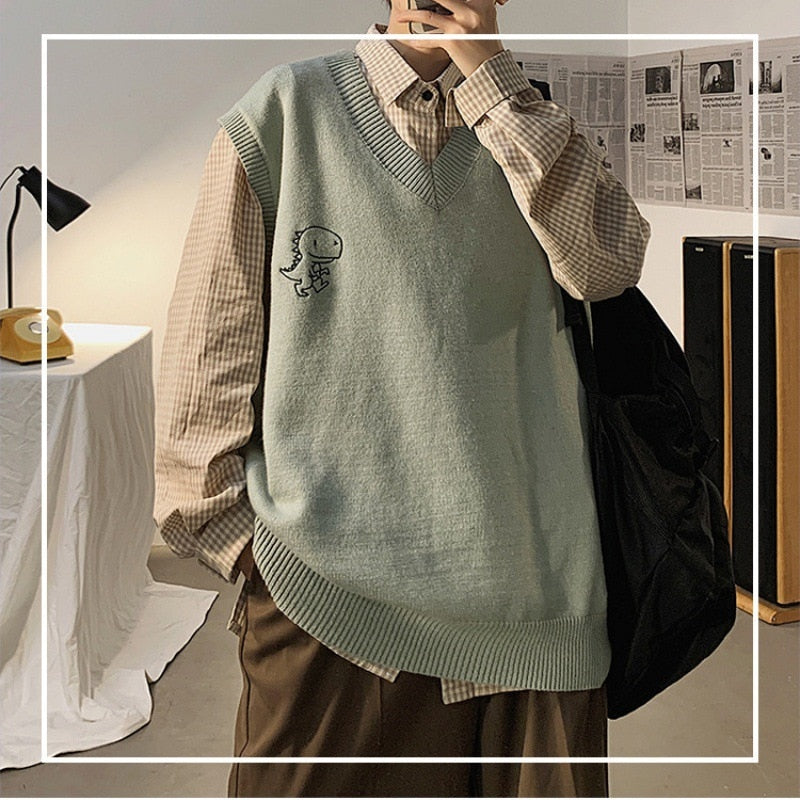 Men Printed Sweater Vests Loose Knitted Students Unisex Couple Daily All-match Fashion Leisure Males Jumpers Outwear Soft Chic voguable