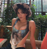 Fashion Y2K Aesthetic Print Crop Tops for Women Sleeveless Corset Vest Top Cropped Backless Club Top Tanks New voguable