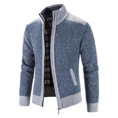 New Men's Sweater Coat Fashion Patchwork Cardigan Men Knitted Sweater Jacket Slim Fit Stand Collar Thick Warm Cardigan Coats Men voguable