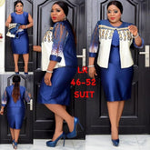 Voguable 4XL 5XL Africa Plus Size Women's Dress 2 Piece Sets Spring Autumn New Round Neck 3/4 Sleeve Pleated Dress Large Size Clothes voguable