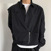 Voguable 2022 Fashion Men Casual Shirt Lapel Patchwork Long Sleeve Button Zipper Streetwear Fake Two Pieces Tops Camisas S-5XL INCERUN voguable