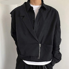 Voguable 2022 Fashion Men Casual Shirt Lapel Patchwork Long Sleeve Button Zipper Streetwear Fake Two Pieces Tops Camisas S-5XL INCERUN voguable