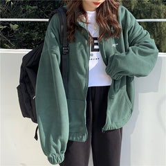 Voguable Harajuku Women Zip-up Hoodies Plus Velvet Fleece Warm Winter Sweatshirts Jacket Casual Loose Stand Collar Oversized Hoodie 2020 voguable