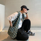 Vests Men Designed High Street Plaid Printed Chic Ins Japan Style Male Cargo Waistcoats Loose Multi Pockets Fashion All-match voguable