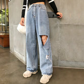 Voguable Woman Jeans Spring 2022 High Waist Ripped Jeans Big Size Fashion Women Clothes Wide Leg Denim hole Blue Streetwear Loose Pants voguable