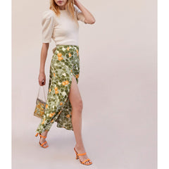 Long Skirts Womens Summer High Waist Print Boho Beach Skirt Sexy Side Slit Vintage Elegant Chiffon Midi Skirt Women Clothing voguable