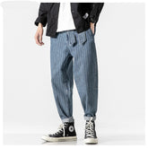 Voguable Men's 2021 Streetwear Loose Denim Pants With Belt Men Spring Striped Oversize Harem Pants Male Fashion Pockets Jeans voguable