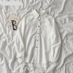 Voguable 2022 Spring New Chic Long Sleeve Women Blouses Tops Single-breasted One Pocket Loose Female Solid Shirts Blusas femme voguable