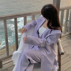 Spring Autumn Purple Blazer Sets Women Two Piece Set Long Sleeve Suit Jacket and Straight Wide Leg Pant Office 2 Piece Outfits voguable