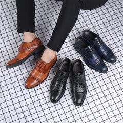 Weaving Formal Shoes For Men Brown Leather Men's Shoes Fashion Stitching Elegant Mans Autumn Footwear Male Wedding Shoes voguable