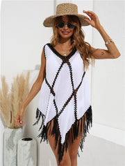 Voguable Beach Cover Ups For Swimwear Women Fringe Tunic Crochet Cover Up White Black Tunics Woman 2022 Summer Women's Bikini Cover-ups voguable