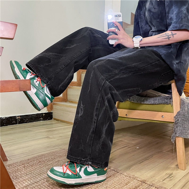 Voguable 2021 Men's Fashion Wide Leg Pants Baggy Homme Men Denim Trousers Classic Cargo Pocket Jeans Blue Men Casual Pants S-3XL voguable