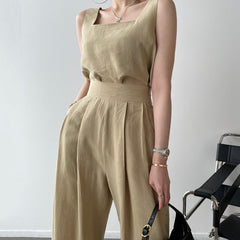 Korean Summer 2 Two Piece Set Women Outfits Sexy Tank Tops and High Waist Loose Wide Leg Long Pant Suits Casual Ensemble Femme voguable