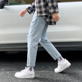 Voguable Summer Slim Fit Jeans for Mens Streetwear Korean Designer Regular Distressed Denim Slim Homme Pants Hip Hop Hole Jeans Trousers voguable