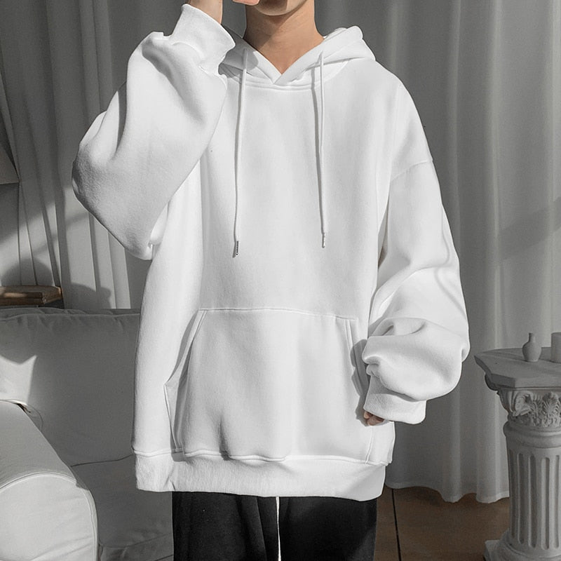 Harajuku Basic Hoodies Men Casual Hooded Sweatshirts Solid Color Oversized Hoodie Male Loose Pullovers Tops voguable