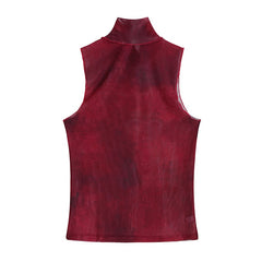 Voguable Tie Dye Mesh High Neck Hand Painted Printed Women Top 2022 Summer Fashion Sleeveless Slim T Shirt Lady Holiday Beach Style Tops voguable