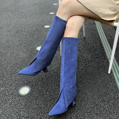 New Women Novelty Boots Fashion Comfort High Heels Autumn Winter Mid Calf Boots Sexy Pointed Toe Modern Boots Woman's Shoes voguable