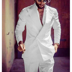 Voguable Double Breasted Men Suits White Slim Fit Wedding Tuxedo for Groom 2 Piece Casual Style Male Fashion Jacket with Pants 2021 voguable