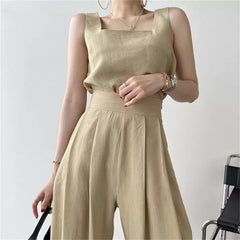Korean Summer 2 Two Piece Set Women Outfits Sexy Tank Tops and High Waist Loose Wide Leg Long Pant Suits Casual Ensemble Femme voguable