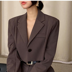 Office Lady Blazer Suits Vintage Two Piece Set Women Long Sleeve Short Blazer + High Waist Wide Leg Long Pants 2 Piece Outfits voguable