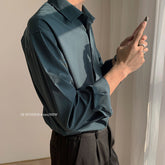 Voguable Ice Silk Sexy Mens Shirts Top Quality Drape Solid Color Loose Harajuku White Longsleeve Shirt for Men Japanese Streetwear voguable