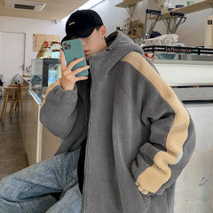 Voguable Hong Kong style cotton coat jacket lamb plush men's winter Korean version of the loose trend cotton coat male youth cotton coat voguable