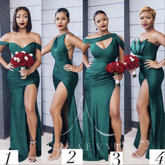 Green Satin Bridesmaid Dresses for Women 2022 Elegant Wedding Party Dress Mermaid Side Split Bridesmaids Woman Formal Gowns voguable