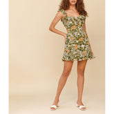 Summer Dresses Casual Beach Leaf Fruit Print Vacation Dress Ruffle Edge Sweetheart Neck Sleeveless Women Ruffle Hem Mini Dress voguable