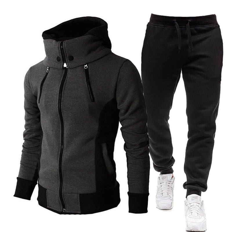 Voguable Autumn Winter Tracksuit Men Suits Casual High Callor Hoodie + Pant Sportswear Male Warm Zipper Sweatshirts /jacket Two Piece Set voguable