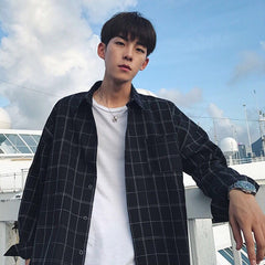 Voguable Plaid Shirt Men's Asia's Tide Brand Retro Ins Hong Kong Style Loose Long-sleeved Korean Jacket Youth All-match Shirt voguable