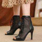 Summer Women's Sandals High Quality Air Mesh Fashion Sexy High Heels Gladiator Sandal Woman Black Dancing Shoes Big Size 47 voguable