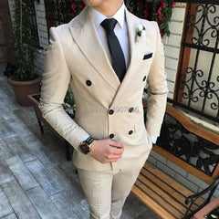 Voguable Double Breasted Slim fit Men Suits 2 piece Army Green Wedding Groom Tuxedos for Prom 2020 Man Fashion Clothes Set Jacket Pants voguable