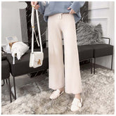 2022 new casual straight pants women female drawstring loose high waist knitted wide leg pants casual Trousers voguable