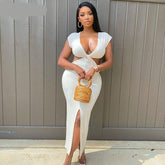 Voguable 202 Sleeveless Backless Hollow Up Sexy Long Dress Summer Women Fashion Streetwear Outfits Solid Club Clothing Y2K voguable