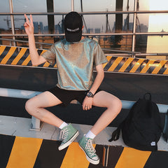 Summer Bright Color Short-sleeved T-shirt Men's Fashion Casual O-neck Hip-hop T Shirt Men Streetwear Wild Loose Tshirt Male voguable