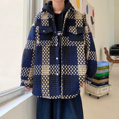 Autumn Plaid Jacket Men Fashion Retro Pocket Casual Jacket Men Streetwear Korean Loose Lapel Coat Mens Outerwear M-2XL voguable