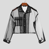 Voguable Tops 2022 Stylish Men's Sexy Blouse American Style See-through Party Nightclub Breathable Mesh Short Thin Shirts S-5XL 7 voguable