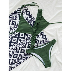Voguable ruffle one piece swimsuit women solid bathing suits sexy swimwear conjunto biquinis feminino trajes de baño mujer 2022 voguable