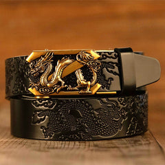 Voguable Male Genuine Leather Belts Casual Ratchet Belt with Automatic Buckle Luxury Design Dragon Pattern Belts for Business Men Strap voguable