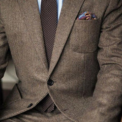Voguable Brown Herringbone Tweed Casual Men Suits for Winter 2 Piece Wedding Groomsmen Tuxedo Male Set Jacket with Pants New Fashion voguable