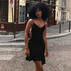 Voguable Spaghetti Straps Ruffles Mini Dress Club Party Elegant Sleeveless Slip Women's Summer Sundress Outfits Holiday voguable