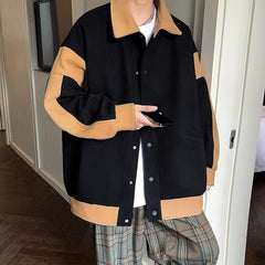 Voguable Winter Japanese Fashion Patchwork Woolen Jacket Korean Man Buttons Wild Loose Thick Trend Lapel Coat Jackets for Men Streetwear voguable