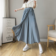 Voguable 2022 Spring Summer New Style Korean Women Pleated Chiffon Trousers High Waist Pants Hakama Casual Wide Leg Pantalones voguable