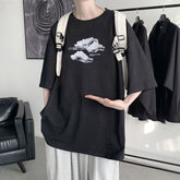 Voguable Summer Men's Short Sleeve Tshirt Loose Round Neck Casual Male Tops Cloud Print Harajuku Fashion Men T Shirt Korean Tees voguable